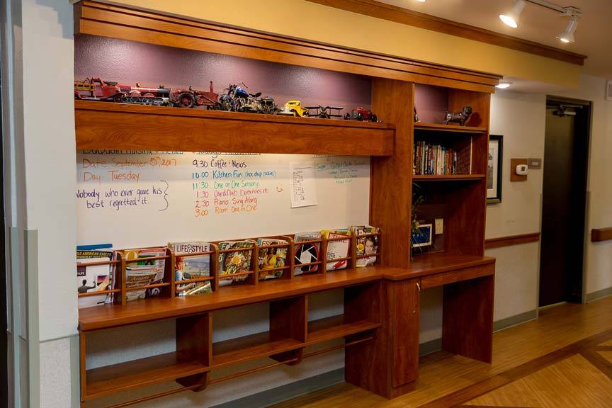 An interior shot of a library at the Du Quoin Nursing and Rehabilitation Center facility, from the Du Quoin Gallery.