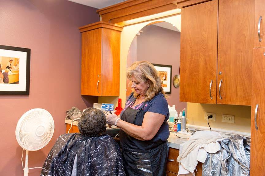 An interior shot of the hairdressing amenity at the Du Quoin Nursing and Rehabilitation Center facility.
